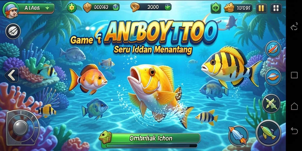 Screenshot gameplay ANOBOYTOTO menampilkan aksi menembak ikan.