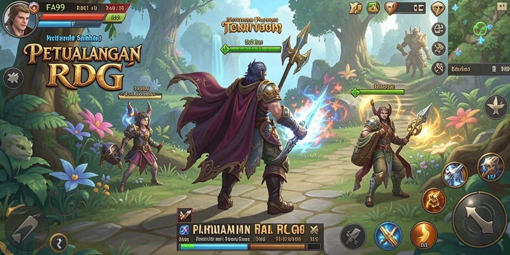 Tangkapan layar utama FA99 menampilkan aksi seru dalam gameplay RPG.