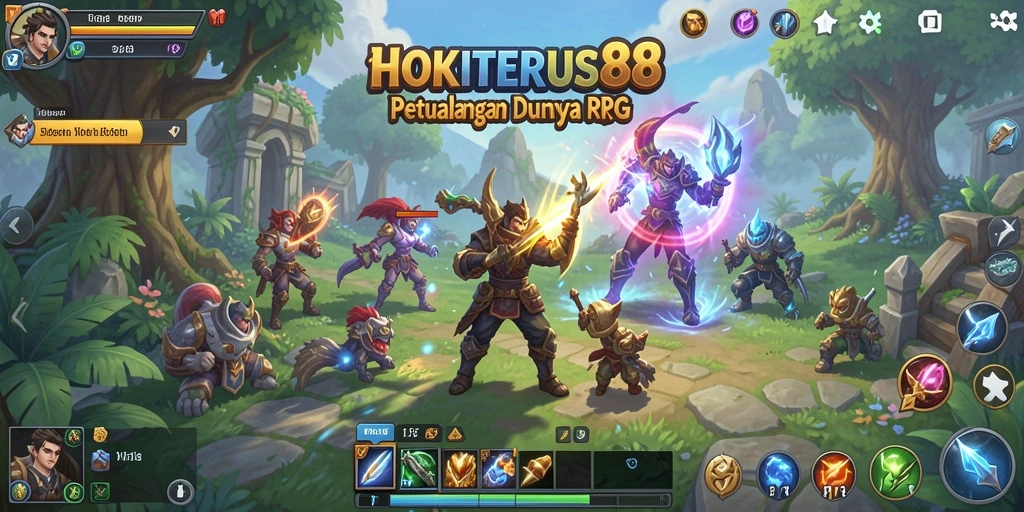 Tampilan gameplay HOKITERUS88 dengan pertarungan RPG yang seru.