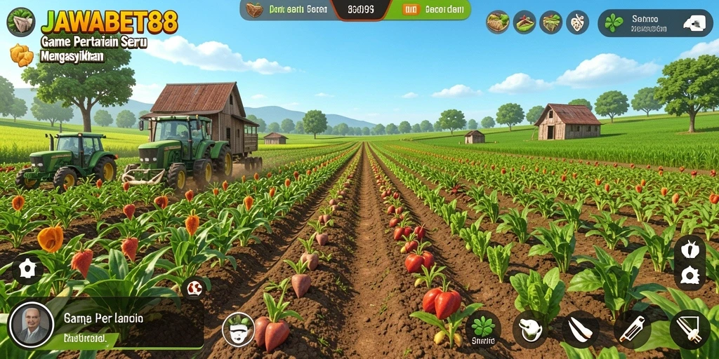 Screenshot <strong>JAWABET88</strong> menampilkan gameplay seru bertani di ladang yang luas.
