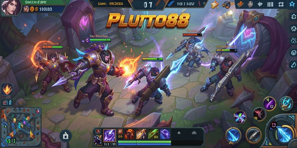Screenshot gameplay MOBA yang penuh aksi dalam PLUTO88.
