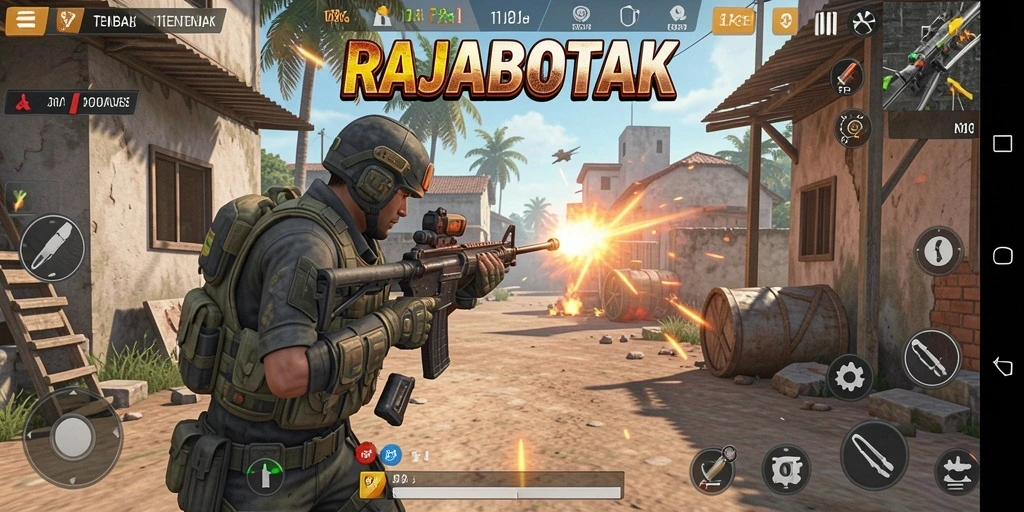 Screenshot aksi menegangkan dalam RAJABOTAK dengan gameplay TPS yang seru.