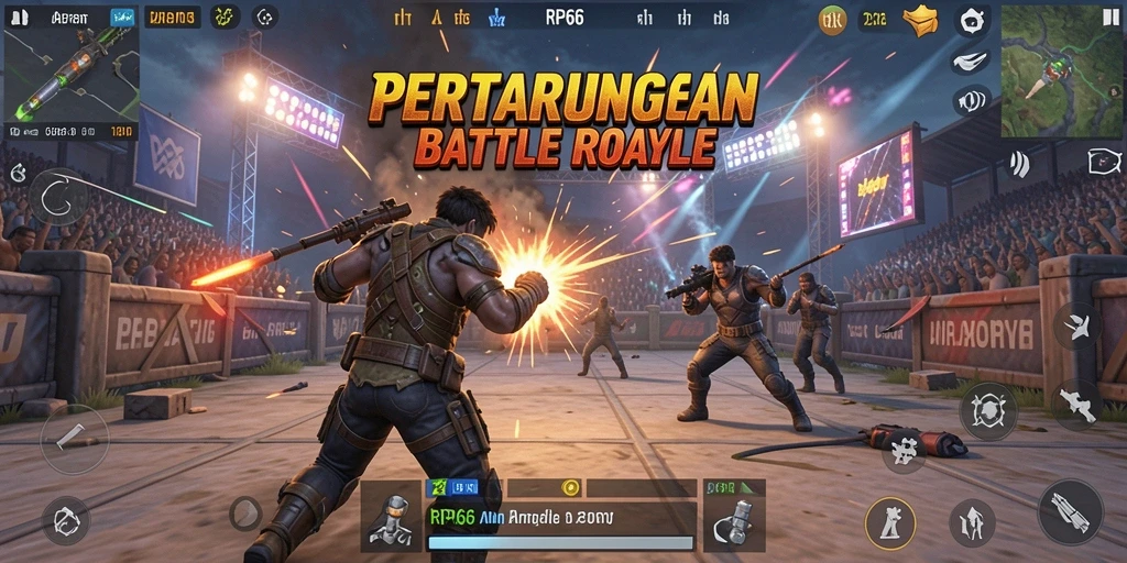 Tampilan gameplay mendebarkan di RP66 dalam aksi Battle Royale.