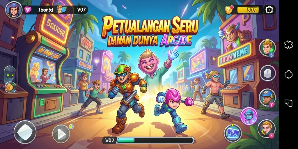 Screenshot V07 menunjukkan aksi gameplay seru dalam level Arcade.